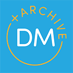 Logo for Dorothy Mead app with DM in the centre of a circle the top right quarter of which is made up of the word +Archive